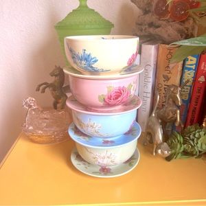 Songbird Garden by Rosie B. Farmer Bowl And Small Plate Sets Pink Blue Green